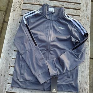 NWT Adidas Kids Tricot Jacket Size M 10/12 Gray w/white and black stripes